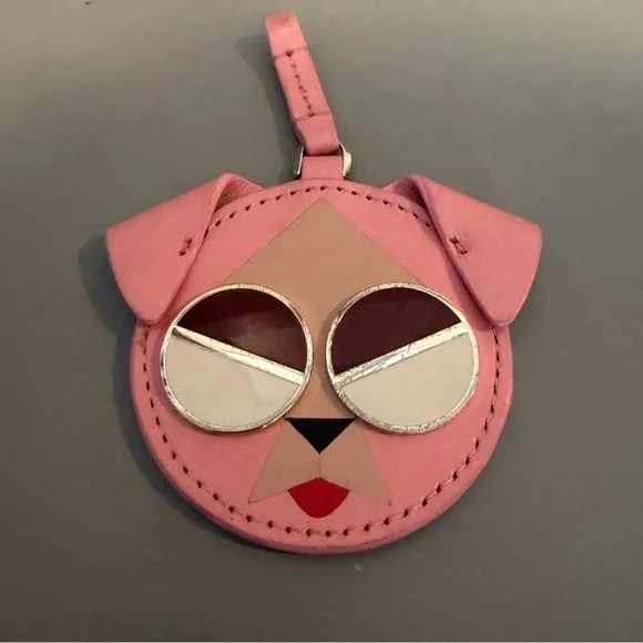Kate Spade Spademals Rococo Pink Mod Dog Leather Dangle Keyring Bag Charm GUC - Picture 2 of 10